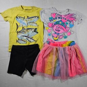 Girls Set Trolls Rainbow Tutu Skirt & Guy Harvey Fish T Shirt Outfit Set 6X S XS